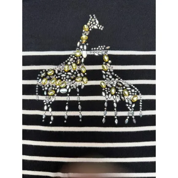 Karen Scott Womens Size XXL Giraffe Safari Gemstone Blouse Shirt Top Black/White - Picture 2 of 9